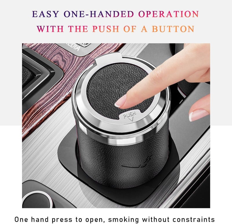 Wevdn Car Ashtray with Lid, Detachable & Portable Stainless Steel Smokeless Ashtrays for Car, Mini Universal Smell Proof Windproof Car Ashtray with LED Blue Light, Car Accessories (Black) - Image 5